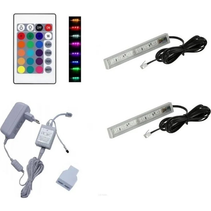 QLS LED Unterbauleuchte RGB 12V 2-8 Stück Weiß, LED fest integriert, Glasbodenbeleuchtung Lichtleiste Fernbedienung 16 Farben Dimmbar – Bild 3