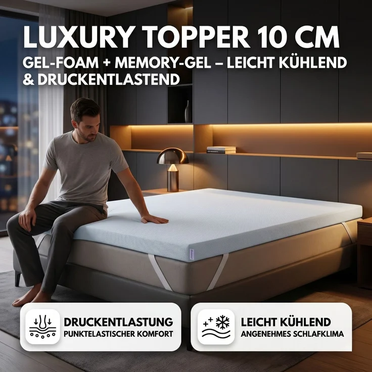 Arensberger Matratzen Topper LUXURY, 90x200cm, Gelschaum und Memory Gel Foam Matratzentopper, waschbar, geeignet für Federkern & Matratzen, Höhe 10cm – Bild 2