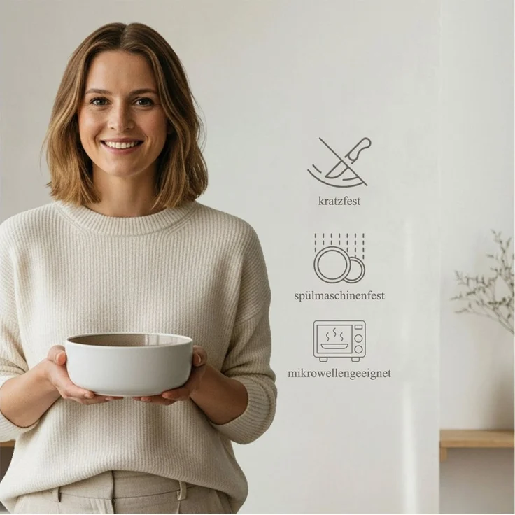 Hausfelder Geschirr-Set Steingut Geschirr 4 Personen, 4er Set Müslischale, ø 16cm (4-tlg), 4 Personen, Steinzeug, spülmaschinen- & mikrowellengeeignet, Reaktivglasur – Bild 2