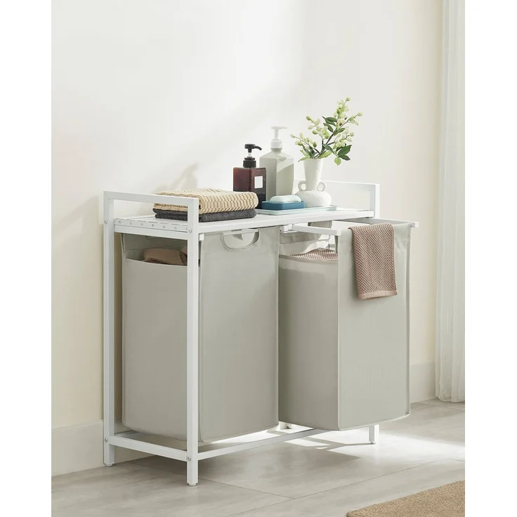 Vasagle Wäschekorb mit 2 Fächer, Metallrahmen Weiß, 2x46 L / 73 x 33 x 72 cm – Bild 2
