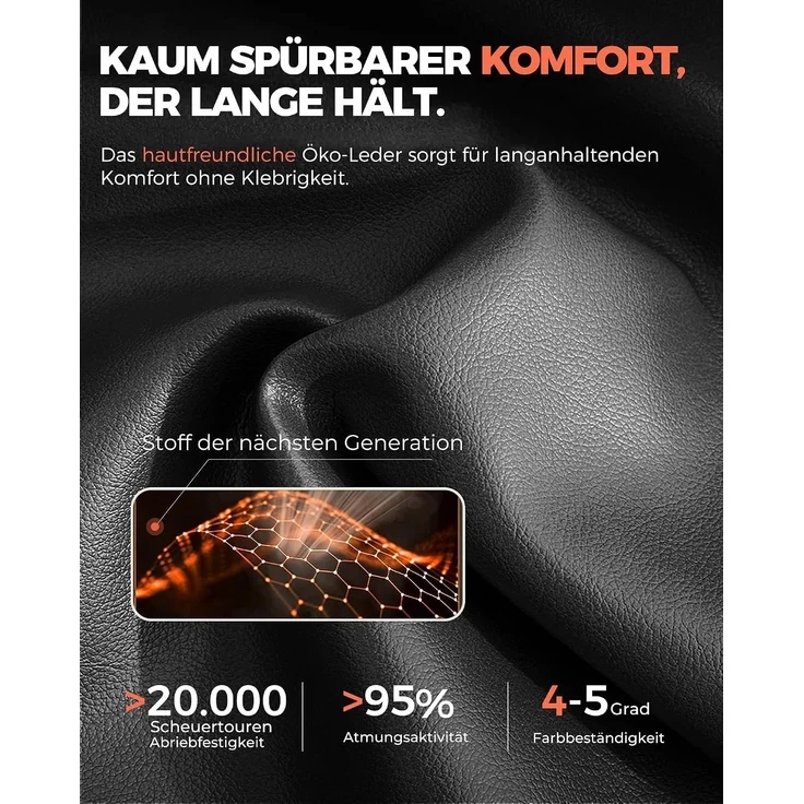 GTPLAYER Gaming Stuhl mit Fußstütze, Ergonomischer Bürostuhl 180kg, Schwerlast Gaming Sessel mit Lendenwirbelstütze und Kopfstütze, Höhenverstellbarer Computerstuhl, Gepolstert, neigbare 155°, ROT – Bild 9