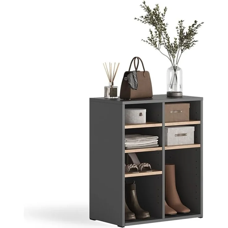 Schuhschrank Lysander Anthrazit/Goldkraft Eiche 53 x 65.5 cm mit 7 offenen Fächern Vicco – Bild 5