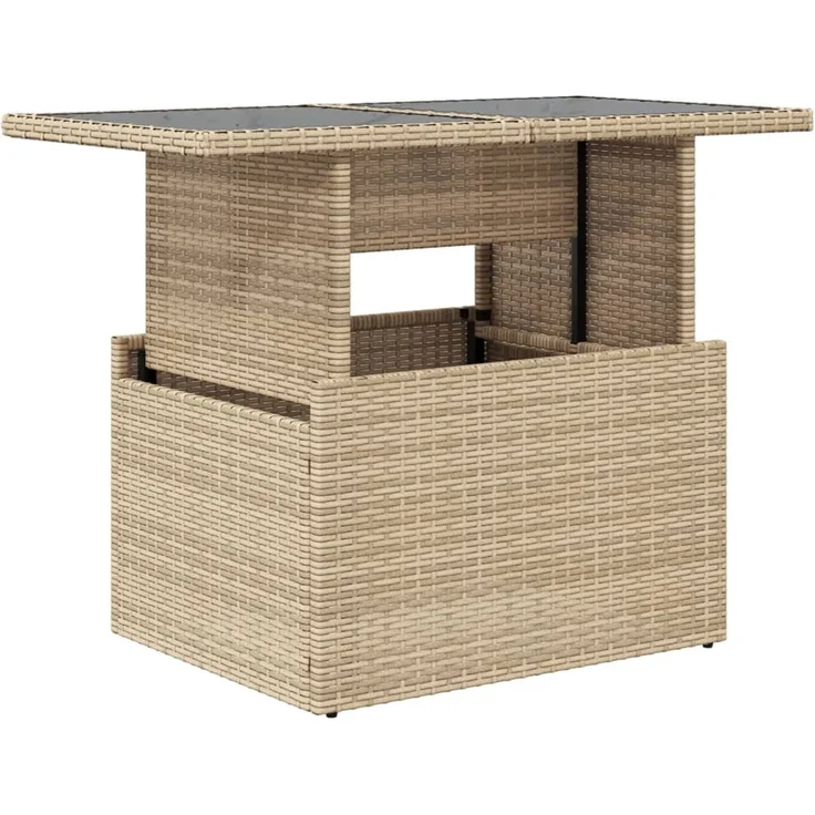 Gartentisch, Balkontisch mit Glasplatte Beige 100x55x73 cm Poly Rattan – Bild 2