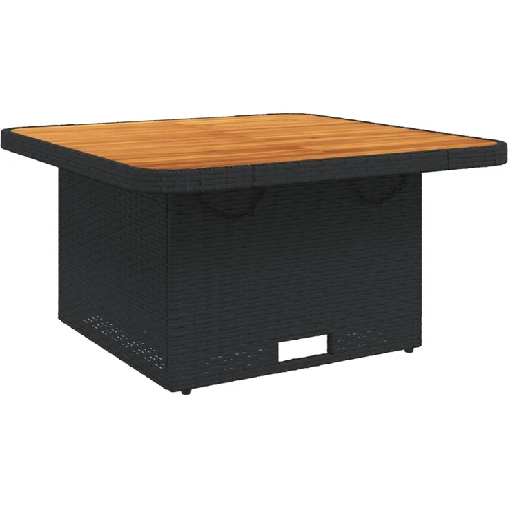 Gartentisch, Beistelltisch, Balkontisch Schwarz 80x80x71 cm Poly Rattan und Akazienholz – Bild 2