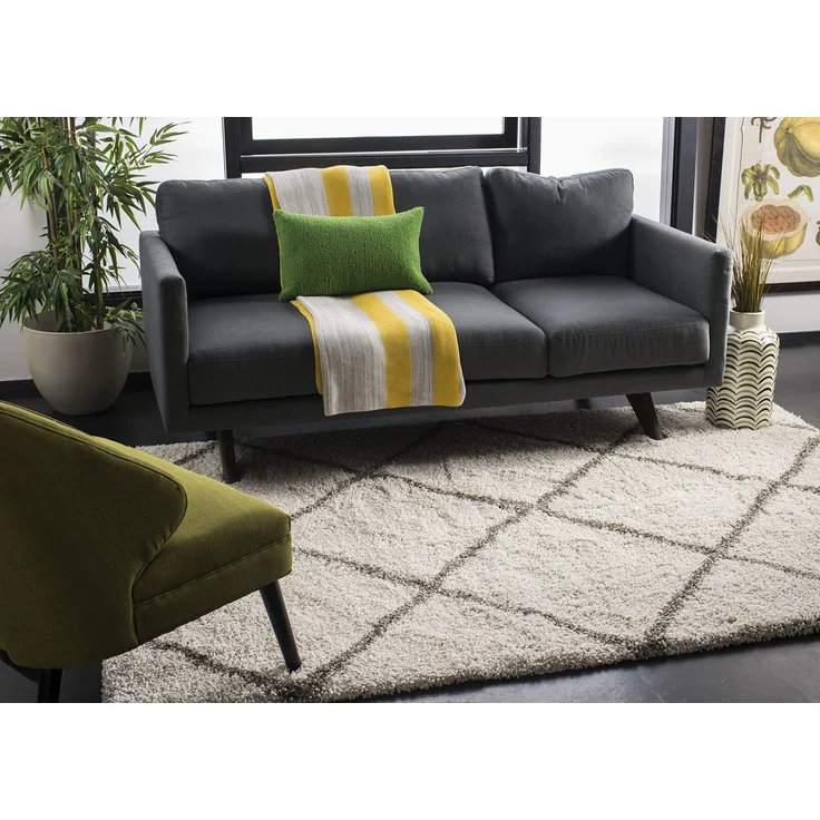 SAFAVIEH Zottelig Teppich für Wohnzimmer, Esszimmer, Schlafzimmer - Hudson Shag Collection, Hoher Flor, Elfenbein und Grau, 213 X 213 cm