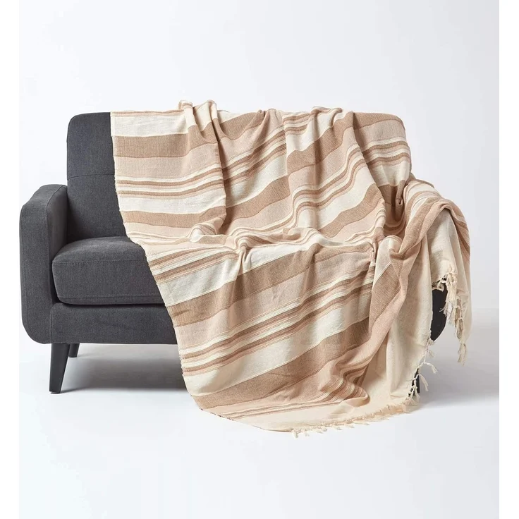 Plaid Tagesdecke Morocco beige gestreift, 150 x 200 cm, Homescapes – Bild 1