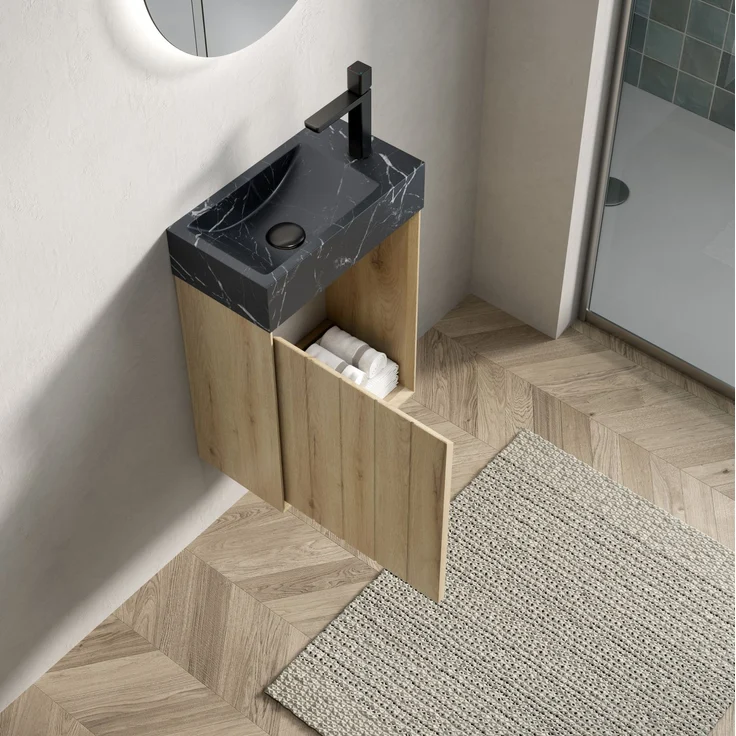Badmöbel-Set 40 x 22 x 58 cm mit Naturmarmor-Waschbecken und vormontiertem Unterschrank – Bild 3