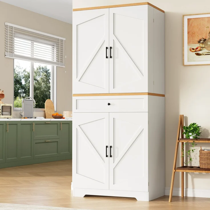Abrihome Küchenschrank mit 12 Türfächern und Schubladen, Weiß, 180x40x80 cm – Bild 1