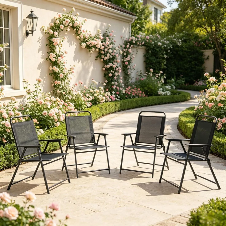 Vielseitiger Freizeitstuhl,Klappbarer Outdoor-Stuhl mit hoher Rückenlehne und Armlehnen,Leichter Faltstuhl(nur mit 4pcs Stuhle)--Schwarz--65x60x94cm--YOUDENOVA – Bild 1