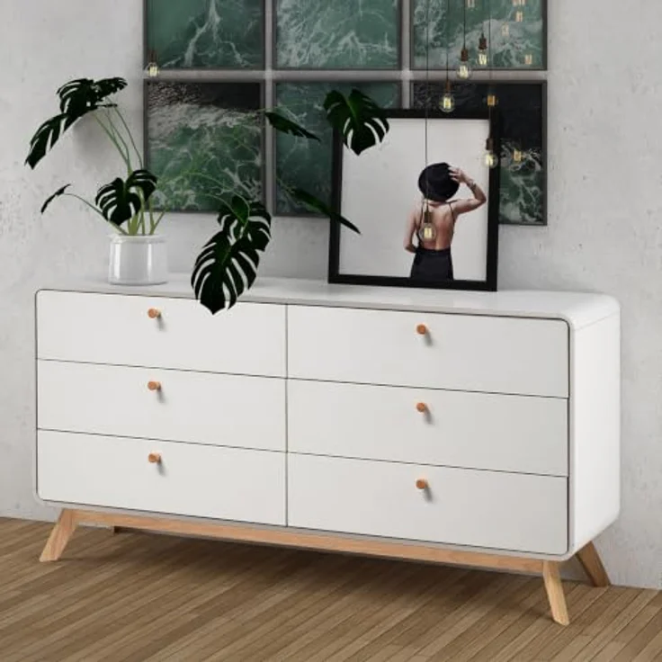 Cassie Kommode 3+3 Schubladen Weiß aus Spanplatte (BxTxH) 150x39x74 cm – Bild 6