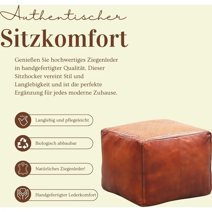 Marrakesch Orient & Mediterran Interior Pouf Vintage Pouf Sitzkissen Hocker aus Leder Griffit (1-St), Handarbeit – Bild 6