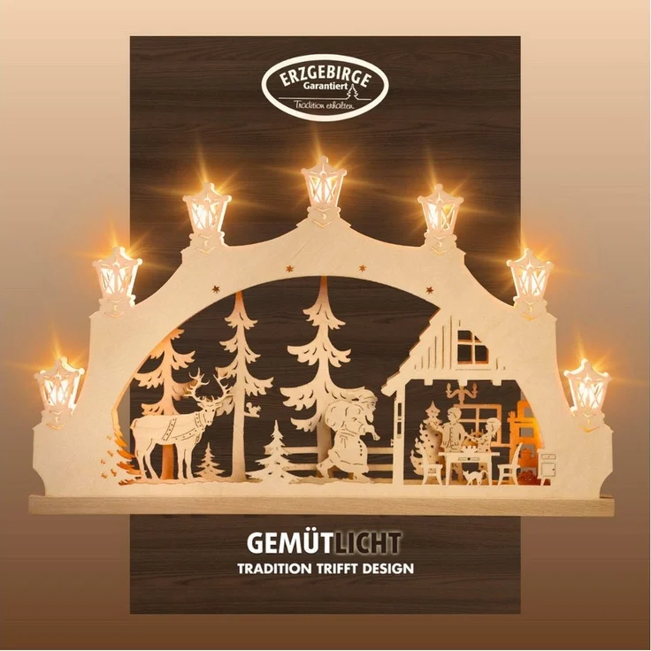 Weigla LED Schwibbogen Weihnachtsabend, Lichterbogen aus Holz, NATUR, Made in Germany (1-tlg), Erzgebirge garantiert, Weihnachtsdeko Innen, Weihnachtsbeleuchtung – Bild 1