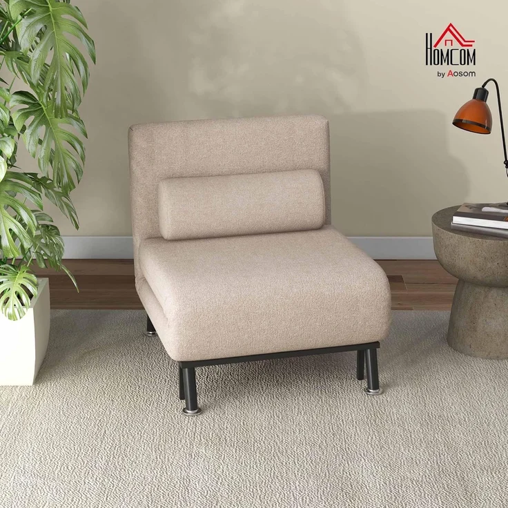 HOMCOM Sessel mit Bettfunktion, Rückenkissen (Klappbett mit Bettfunktion, 1-St, Schlafsessel), für Schlafzimmer, Beige, 75cm x 70cm x 75cm – Bild 2