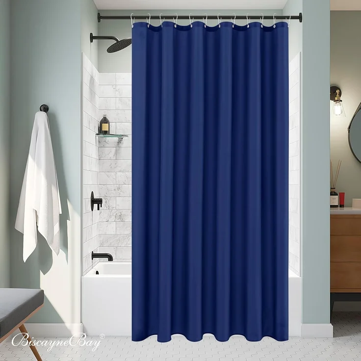 Hotel Stoff Duschvorhang 183 × 183 cm Navy Blau, Wasserabweisend, Waschbar, Gewichteter Saum – Bild 7