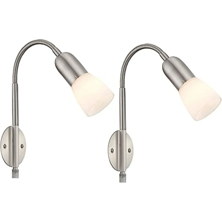 2x Wandleuchte, Metall, nickel, Glas, Spot beweglich, H 46cm – Bild 1