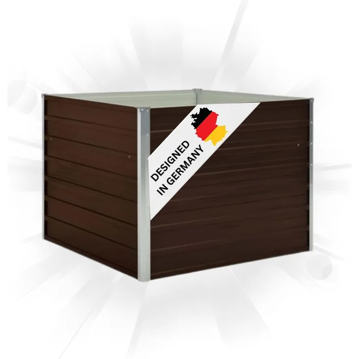 DELUKE® Hochbeet für Garten EMIL Quadrat Braun 100x100x77cm Verzinkter Stahl Hochbeet Metall Gartenbeet Kräuterbeet Blumenbeet Beet hoch Frühbeet für Garten Gemüsebeet