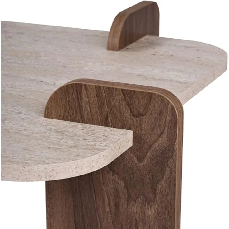 Stilvoller Couchtisch, 120 cm x 60 cm x 35 cm | 100% melaminbeschichtete Spanplatte, werkzeuglose Montage | Elegante Travertin- und Walnuss-Optik – Bild 9