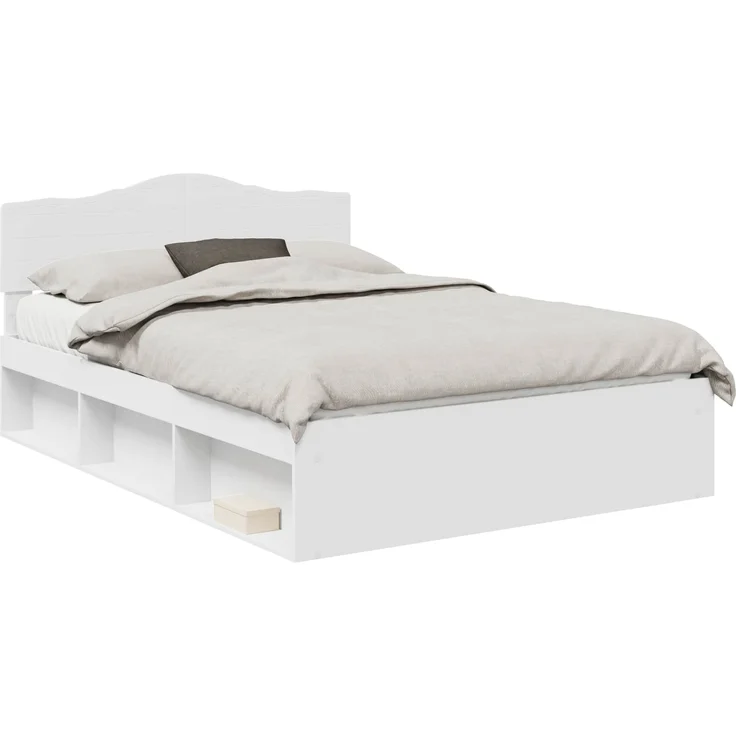 vidaXL Bettrahmen mit Kopfteil Weiß 140 x 200 cm Massives Kiefernholz 3412889 – Bild 1
