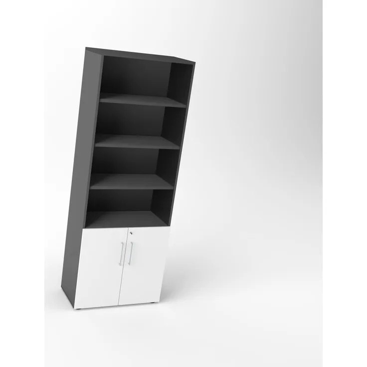 Rheinland Möbel Flügeltürenschrank Cabino 80×42×216 cm – abschließbarer Aktenschrank 2OH mit Regalaufsatz 4OH in Graphit/Weiß mit 110° Drehtüren & Metallgriff
