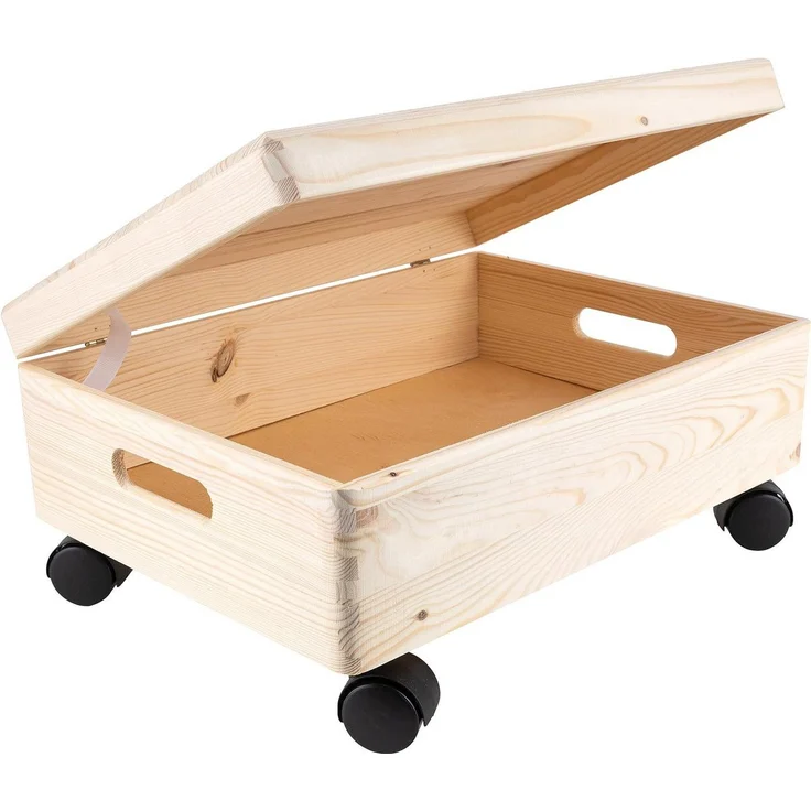 Creative Deco Holzkiste mit Deckel und Rollen Natur – Bild 1