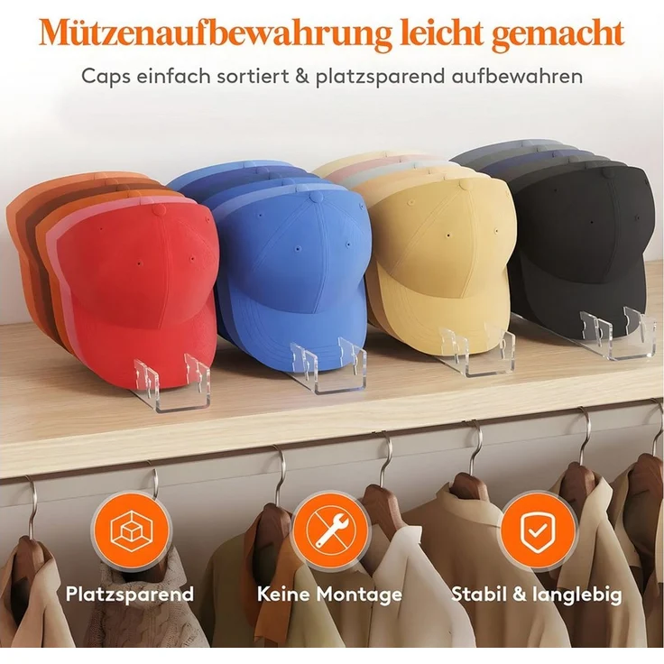 AIMAX Organizer 2 Stück Cap Halter Acryl Kappenhalter, Baseball Kappen, Cap Halterung (Mützenhalter Display Ständer für Bis Zu 14 Hüte, Kommode Organizer, 2 St, Transparent Acryl Organizer Geschenk für Männer& Hutliebhaber), Kappen Aufbewahrung für Sch... – Bild 2