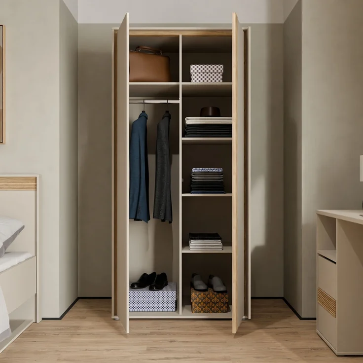 Drehtürenschrank >WEXLIN< 5 Böden, sandfarbig / Mauvella Eiche Dekor - 91,3x193,7x60cm (BxHxT) – Bild 3