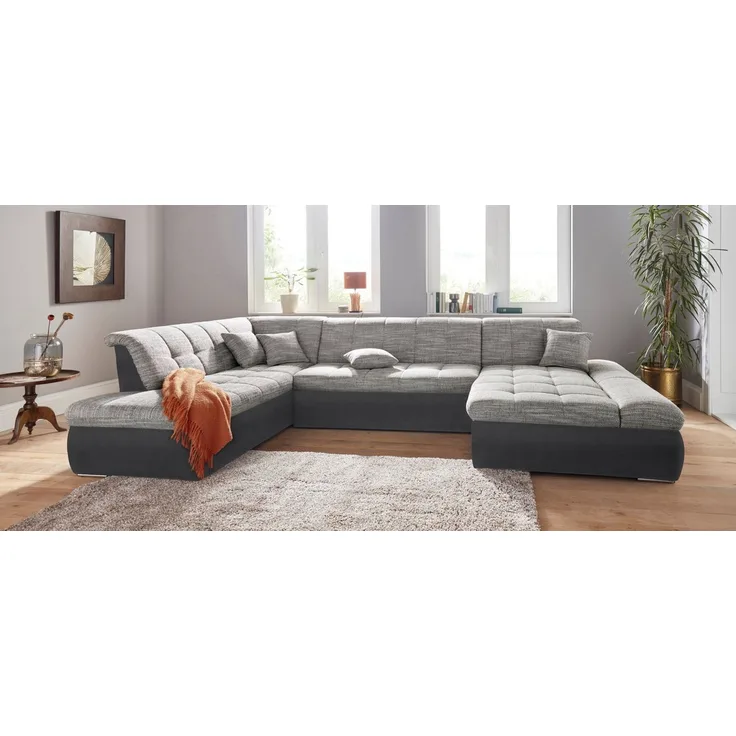 DOMO collection Wohnlandschaft MORIC Massiv! - Belastbar bis 140 kgxSitz, 353x216x80 cm, XXL, U-Form, inkl. Zierkissen