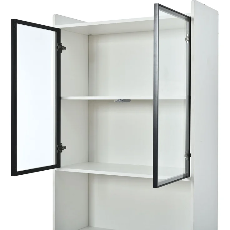 Vitrinenschrank 80x35x200 cm in Weiß mit LED, Glastüren und verstellbaren Böden – Bild 10