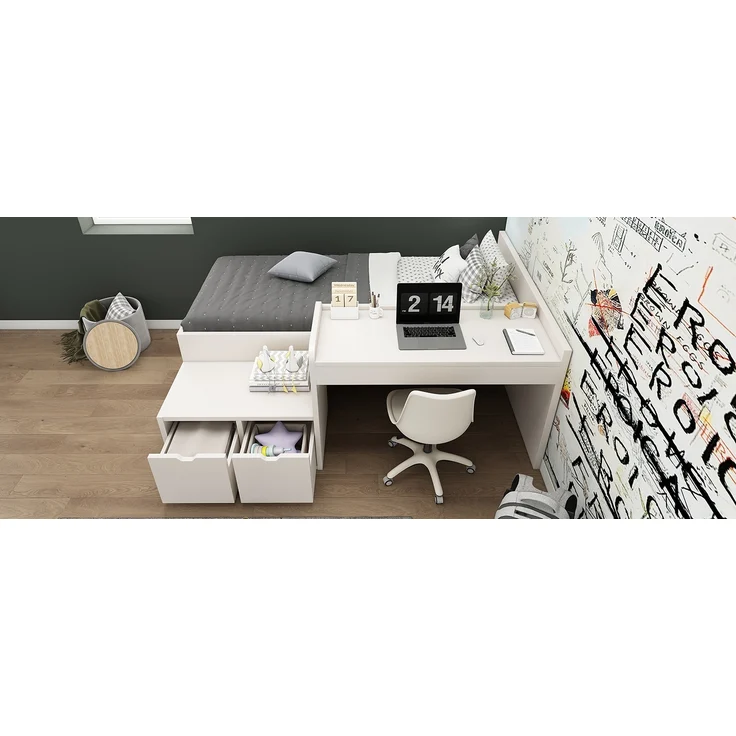 MODFU Kinderbett Schreibtischbett Funktionsbett für Kinderzimmer (Jugendbett, Lernbett, 1-tlg, 90 x 200 cm, Ohne Matratze), mit integriertem Schreibtisch und Schubladen – Bild 9