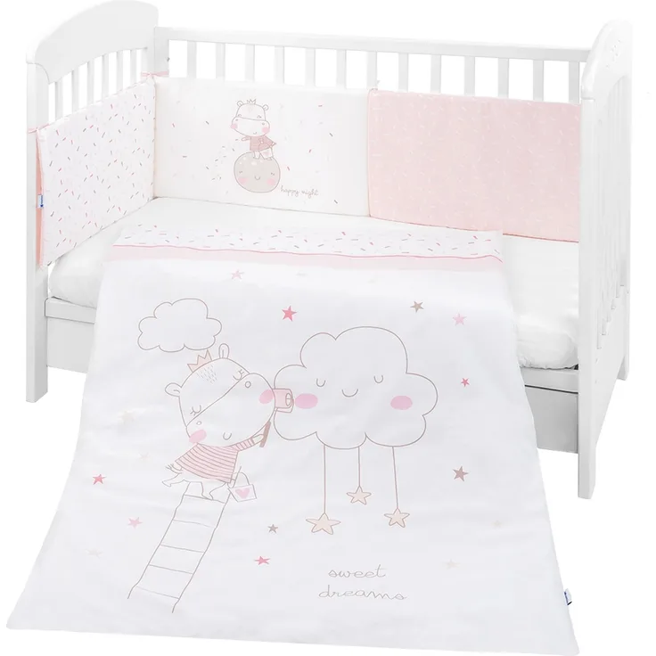 Kikkaboo Bettwäsche 4-teilig Decke 135x95 cm Bezug Nestchen Bett 120x60 cm rosa