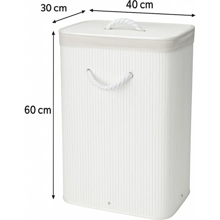 Koopman Wäschekorb Wäschebehälter Faltkorb Weiß Bambus 40x30x60 cm (1 St), Weiß, Faltbar, 60x40x30cm, mit Deckel, Dekorativ – Bild 2