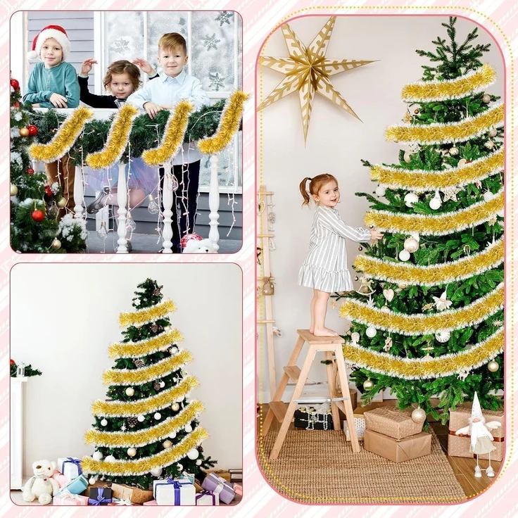10M Weihnachts Lametta Girlande Grüne Metallisches Frostspitze festliche – Bild 6