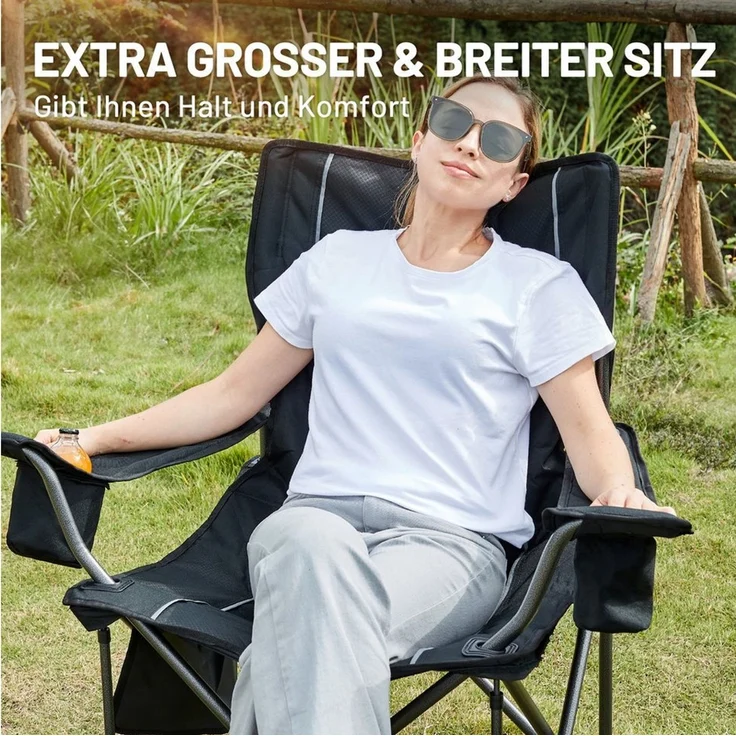 TIMBER RIDGE Campingstuhl Faltbarer Stuhl, 200KG Belastbar,TIMBER RIDGE Übergroßer Bequem (2 St), aus 600D Polyester, mit höhenverstellbaren Armlehnen – Bild 4