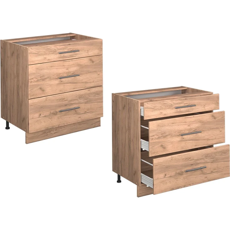 Küchenunterschrank Fame-Line Goldkraft Eiche 80 cm mit 3 Schubladen, AP Anthrazit Vicco – Bild 6