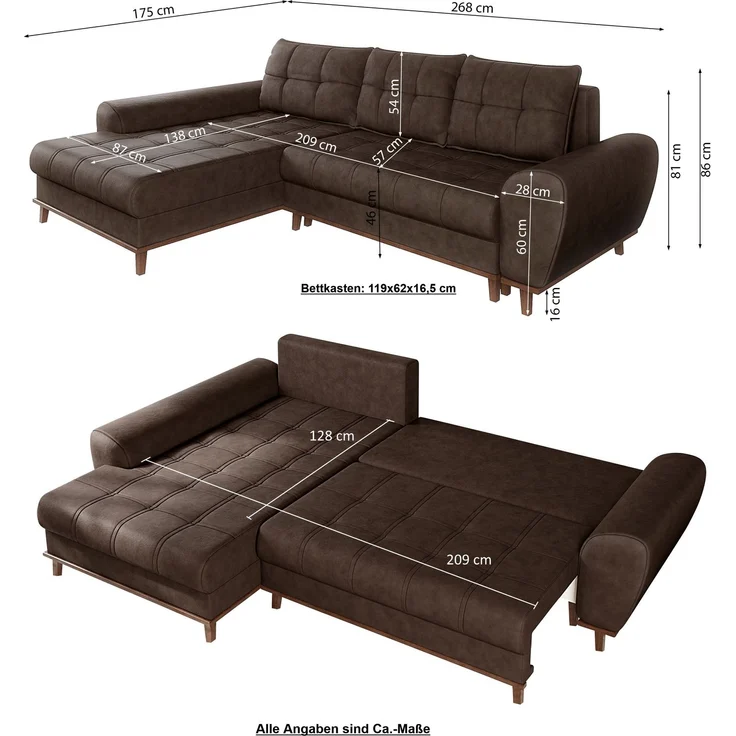 Ecksofa mit Schlaffunktion Bettkasten in Leder-Optik Mikrofaser Vintage Braun – Bild 9