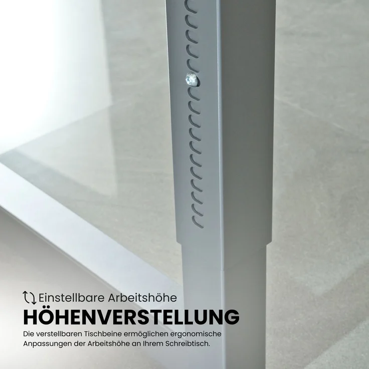bümö höhenverstellbarer Schreibtisch R-Serie 140x80 cm in weiß, Gestell in Graphit - PC Tisch klein für's Büro manuell höhenverstellbar, Computertisch verstellbar, RS-14-W-G – Bild 2