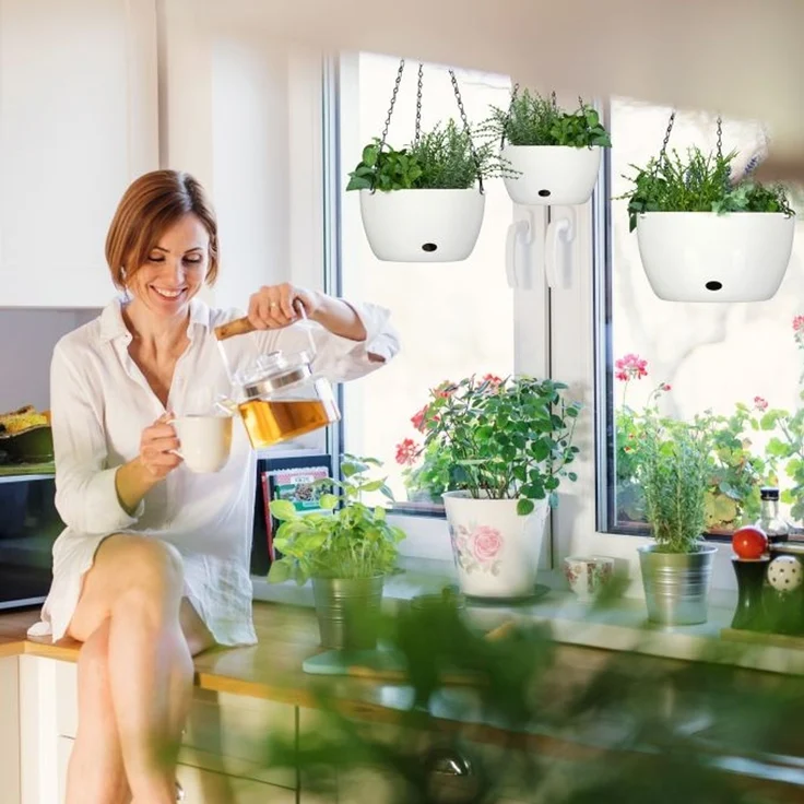 Relaxdays Blumenampeln mit Wasserspeicher 3er Set – Bild 3