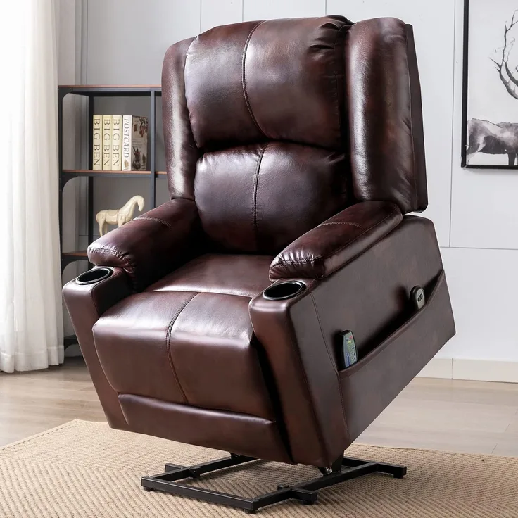COMHOMA elektrischer Aufstehsessel, Relaxsessel Fernsehsessel Massagesessel mit Liegefunktion Sessel mit Aufstehhilfe Powerlift-Liegestuhl für ältere Menschen braun