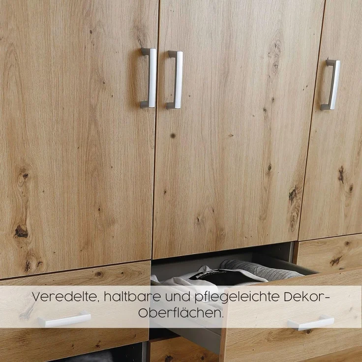 rauch Drehtürenschrank Kleiderschrank Schrank Garderobe Wäscheschrank BARI mit Spiegel mit Schubasten mittig, moderner Griff in Graumetallic MADE IN GERMANY – Bild 17