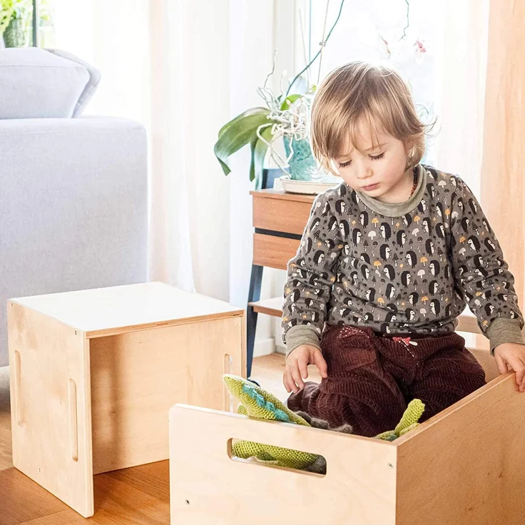 Ehrenkind Kinderhocker Montessori Wendehocker & Wendebank, Kindersitzgruppe Kinderzimmer (aus hochwertigem Holz, Hocker & Bank für Kinderzimmer), aus Birkenschichtholz – Bild 2