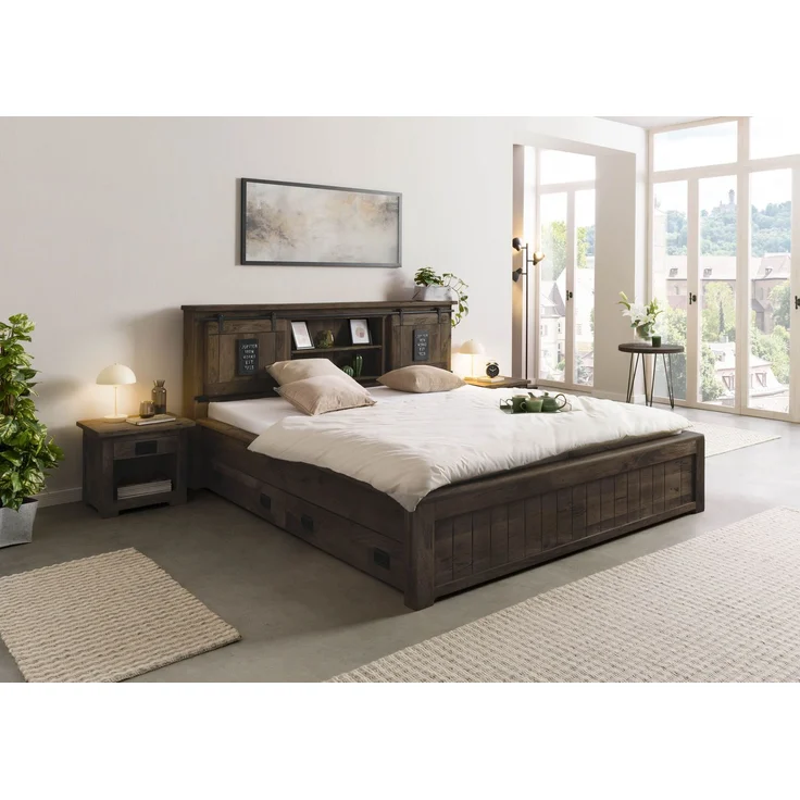 Bett mit Schublade Mango 140x200 grau lackiert RAILWAY #270 – Bild 3