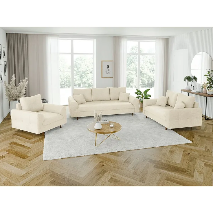 S-Style Möbel Polstergarnitur 3+2+1 Kristian mit Braun Holzfüßen aus Chenille-Stoff, (1x 3-Sitzer-Sofa, 1x 2-Sitzer-Sofa, 1x Sessel), mit Wellenfederung