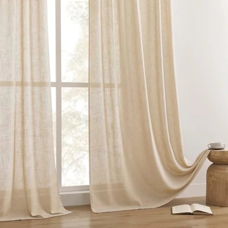 Joydeco Leinen-Vorhänge für Wohnzimmer, halbtransparente Vorhänge, 183 cm lang, Wohnzimmervorhänge, 2 Paneel-Sets, beige Vorhänge und Vorhänge (B 132 x L 183 cm, Ecru) – Bild 8