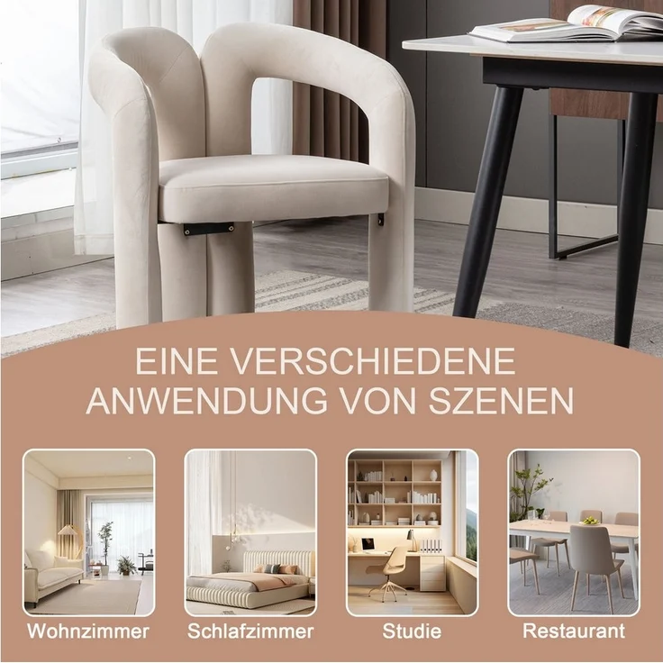 LVHOM Armlehnstuhl M-Form Freizeitstuhl, Bistrostuhl, Bürostuhl, Polsterstuhl, Besucherstuhl (runde Sessel mit breiter Polsterung, flauschiger Stoffstuhl, 2 St), für Esszimmer, Wohnzimmer, Büro, Schlafzimmer, Wartezimmer, Lobbys – Bild 3
