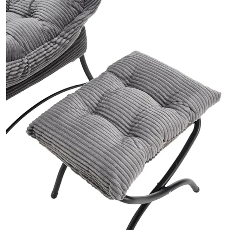 FurnitureR Lazy Chair with Ottoman, Modern Lounge Accent Chair with Armrests and a Side Pocket, Leisure Upholstered Sofa Chair Reading Chair with Footrest for Small Space, Corner Chair-Grey – Bild 5