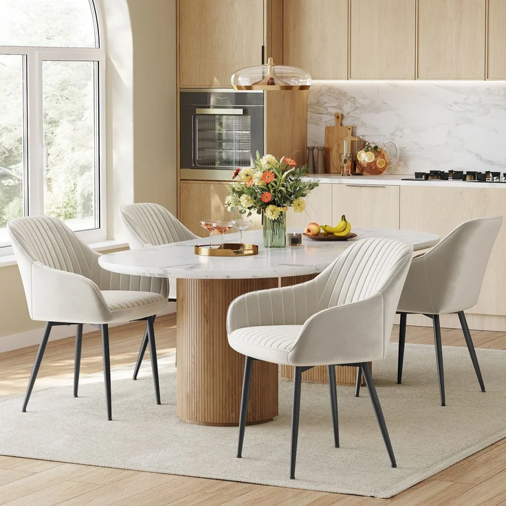 Songmics Esszimmerstuhl mit Armlehnen, 6er Set, Samt, 62,5 x 60 x 85 cm, Cappuccinobeige – Bild 2