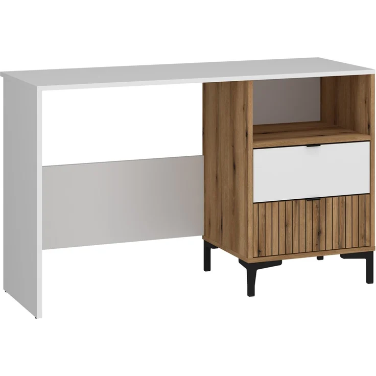 Jugendzimmer Komplett Set RISBY-129 mit Schreibtisch und Bett 90x200 cm in Eiche mit weiß und Rillen Design – Bild 9
