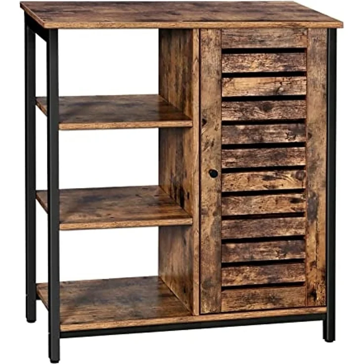 Vasagle Kommode Schrank, Küchenschrank, Sideboard mit 3 Ablagen und Schrank, Badezimmerschrank im Industrie-Design, Flurregal, Wohnzimmer, Schlafzimmer, Flur, Küche, 70 x 30 x 81 cm, Vintage von Songmics LSC74BX – Bild 1