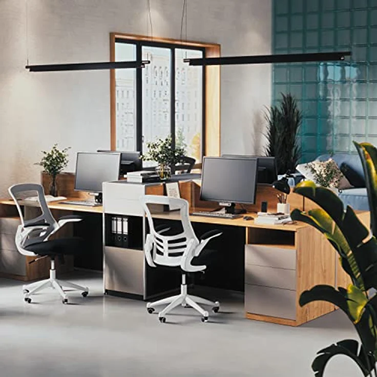 Flash Furniture Bürostuhl, Schaumstoff, Schwarzer Netzstoff, weißer Rahmen, 64. 77x62. 23x104. 78 cm – Bild 7