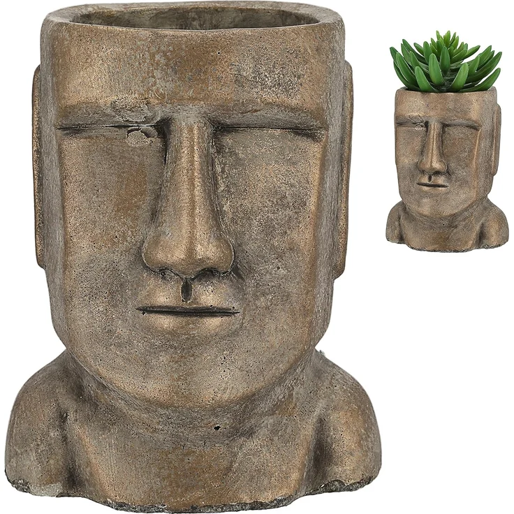 CEPEWA Blumentopf Pflanztopf Moai Kopf gold H21cm Terracotta Büste S – Bild 6